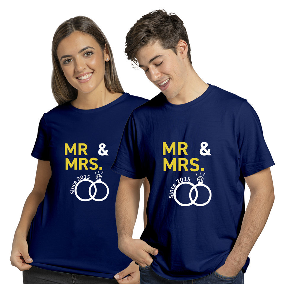 Mrs and Mr Ring | Couples and Family | Round Neck Half Sleeve | Set of Two Pcs | Regular Fit